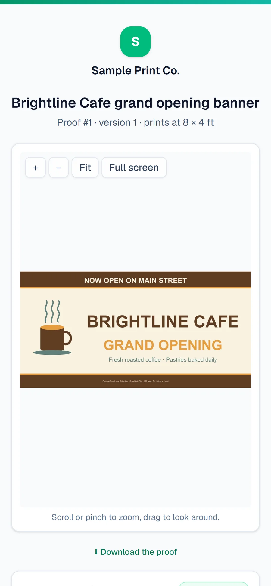 The same proof on a phone: the banner to zoom into, then the customer's answer
